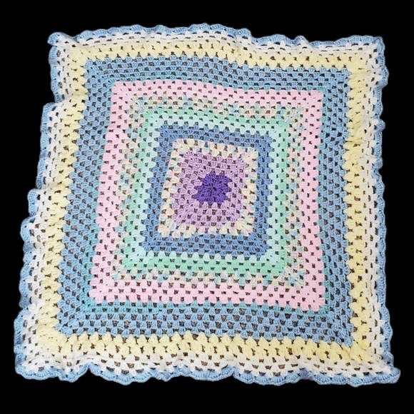 Hand Crocheted Multi Color Pastel Baby Throw Blanket Cute Baby Shower DIY - Picture 1 of 9